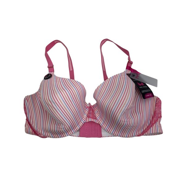 Maidenform One Fab Fit Striped Bra 38D Pink White Adjustable Strap Lightly Lined - Picture 7 of 16